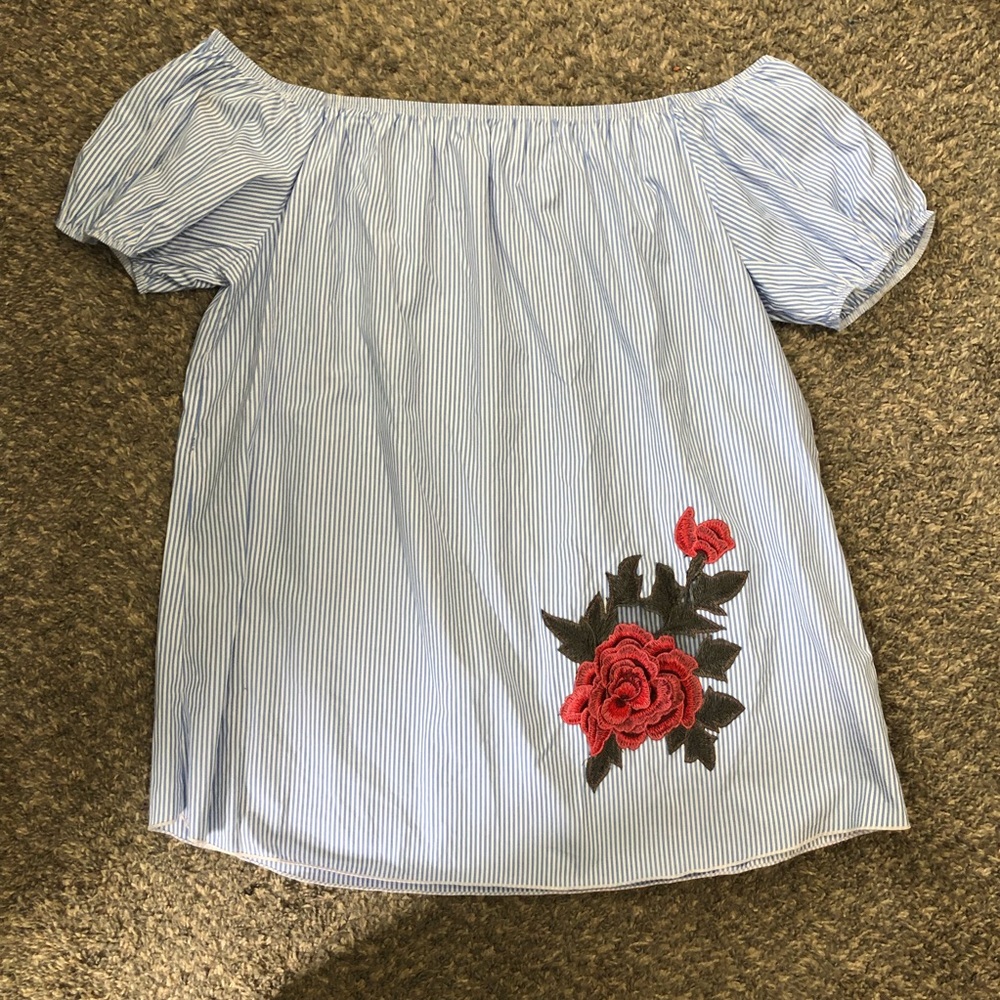 Blue and White Striped Off the shoulder Top | 1X
